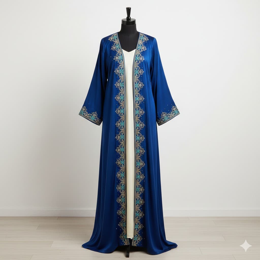 عباية زرقاء ملكية مطرزة