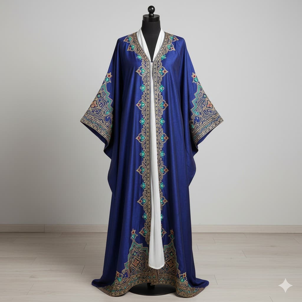 عباية زرقاء مطرزة